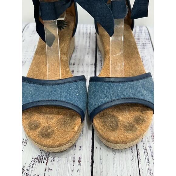 UGG Womens Amell Wedge Heel Sandals Denim Lace Up Open Toe Navy Blue Size 7.5 - Picture 6 of 12